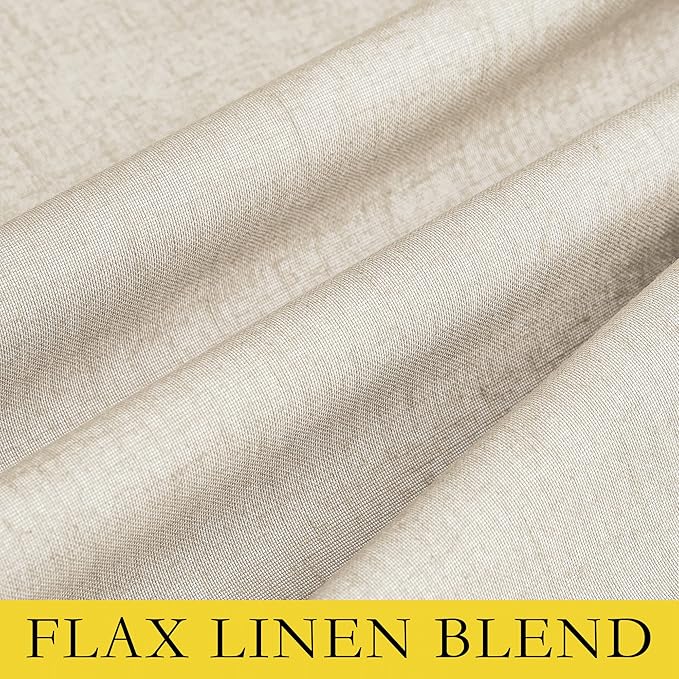 NICETOWN 100% Absolutely Blackout Linen Curtains with Thermal Insulated White Liner, Beige, W62, 2 Pieces, Noise Reducing Textured Linen Look Curtains for Windows 102 inch Length for Classroom