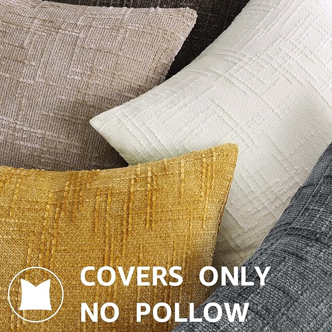 decorUhome Oatmeal Chenille Euro Sham Throw Pillow Covers 24x24 Set of 2 Textured Soft Cozy Slubby Couch Pillow Covers Modern Farmhouse Boho Decorative Pillow Cases for Bed Sofa Living Room