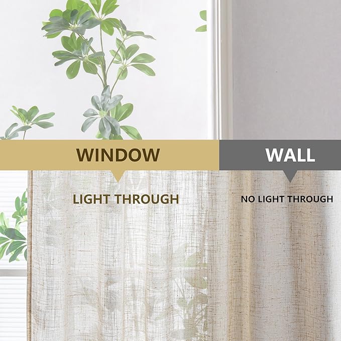 MYSKY HOME Linen French Door Curtains for Door Window 72 Inch Length 2 Panels Semi Sheer Light Filtering Curtain for Bedroom Window Glass Rod Pocket for Kitchen Dining Room, Linen, 26" Wide