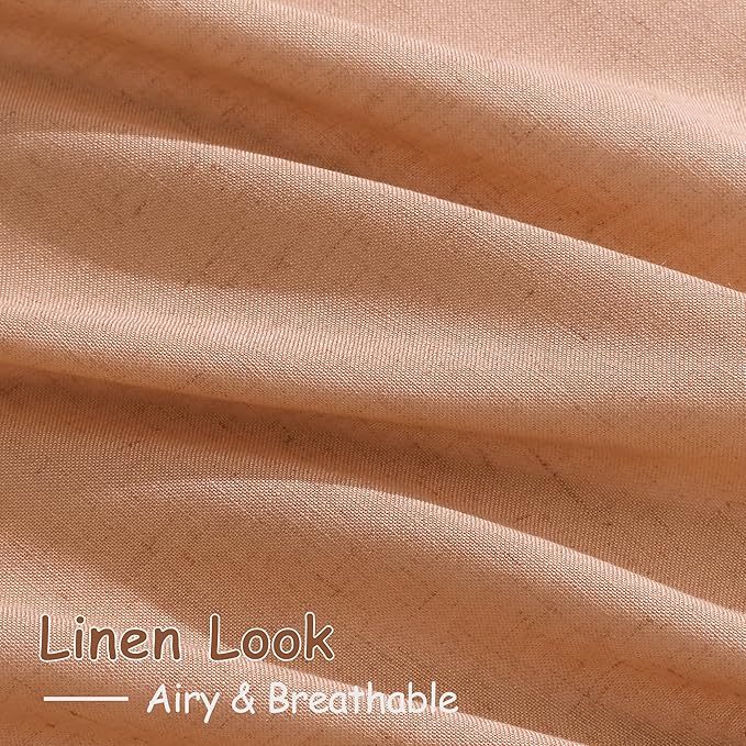 Peach Quartz Linen Curtains 102 Inch Length 2 Panels Back Tab Rod Pocket Semi Sheer Light Filtering Curtains Burlap High Window Living Room Neutral Farmhouse Decor for High Ceiling Spaces 52x102