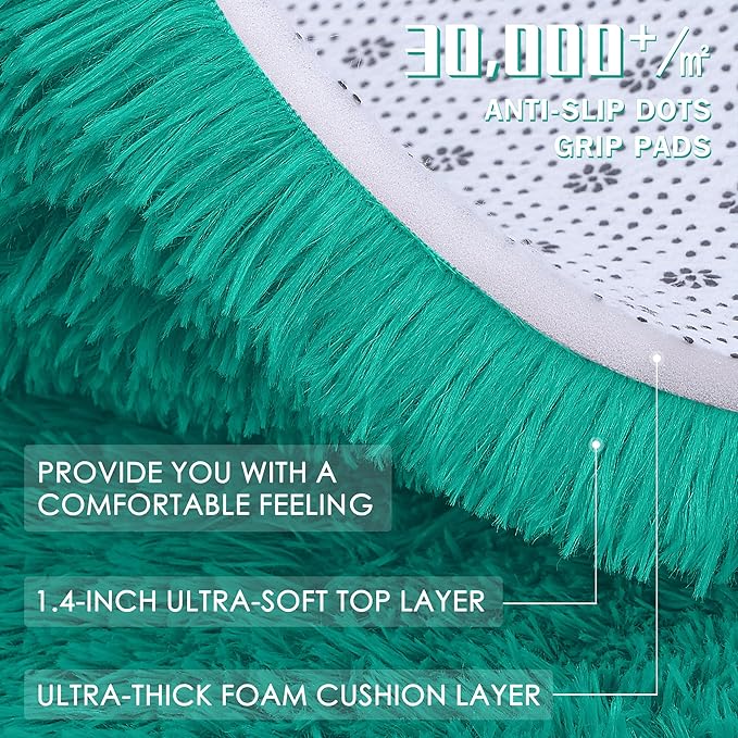 OLANLY 2x6 Machine Washable Runner Rugs for Hallway, Soft Fluffy Shaggy Bedside Rugs for Bedroom, Living Room, Indoor Floor Carpet for Kids Girls and Boys, Home Decor Aesthetic, Teal Green