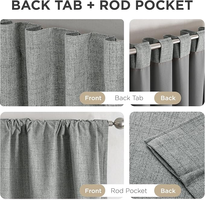 Joydeco Linen Blackout Curtains for Bedroom - 100% Light Blocking 1 Panels, Light Grey Drapes 100" W x 84" L, Thermal Insulated Room Darkening Curtains for Living Room, Rod Pocket & Back Tabs