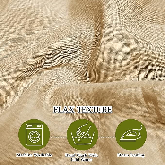 NICETOWN Linen Blend Semi Sheer Curtains for Boys Bedroom, Grommet Semitransparent Privacy with Light Filtering Window Drapes for Bedroom/Living Room, Camel, W36 x L63, 2 Pieces