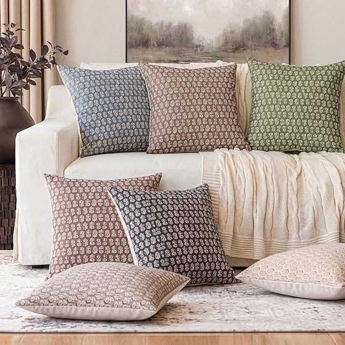 Foindtower Set of 2 Decorative Vintage Floral Print Throw Pillow Covers Neutral Modern Farmhouse Cushion Covers Boho Home Decor for Sofa Couch Chair Bedroom Living Room,20×20 Inch,Brown