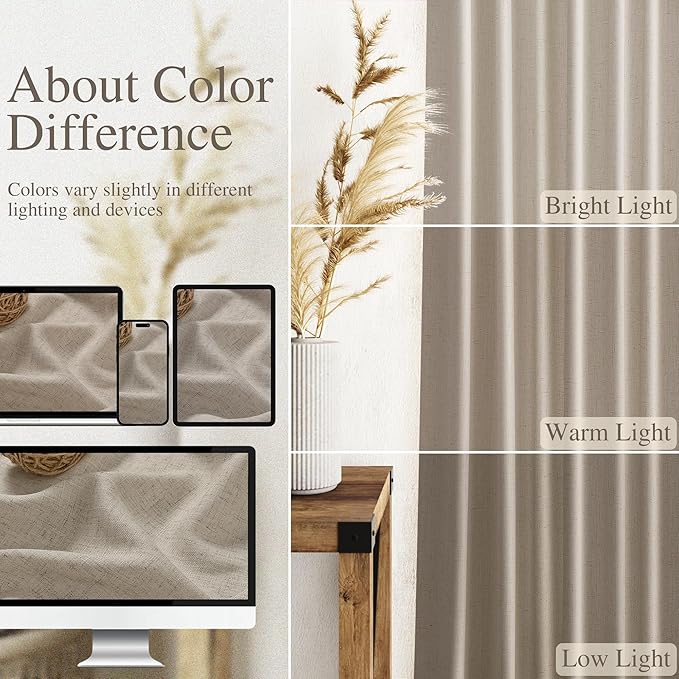 Cobblestone Linen Curtains for Living Room 126 Inches Long Light Filtering Semi Sheer Curtain Back Tab Modern Farmhouse Decor Elegant Drapes Floor to Ceiling High Window for Bedroom 52x126, 2 Panels