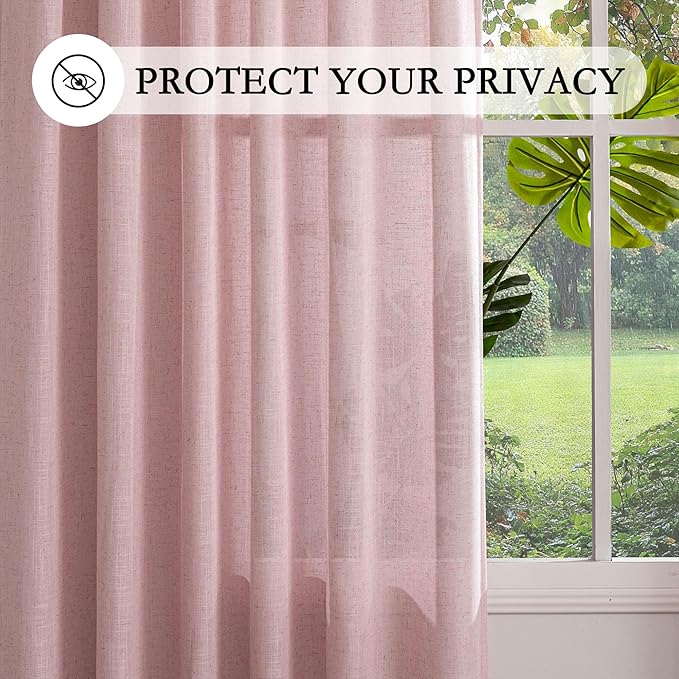 MYSKY HOME Pink Curtains 72 Inch Length for Nursery Girls Bedroom, Semi Sheer Door Curtains for Closet Doorways Boho Farmhouse Back Tab Soft Light Filtering Drapes, 50" Wide, Light Pink, Sets of 2