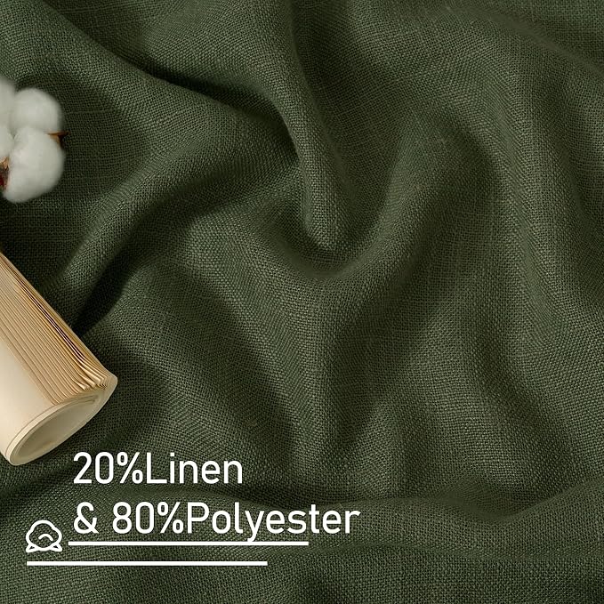 LAMIT Light Filtering Linen Curtains 80 inch for Living Room, Linen Textured Semi Sheer Back Tab and Rod Pocket Boho Modern Christmas Decor Drapes for Bedroom, Olive Green, 2 Panels, 52 x 80 Inch