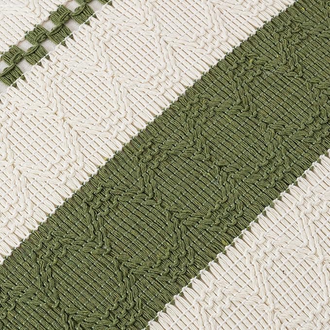 Fancy Homi Set of 1 Boho Moss Green Euro Decorative Throw Pillow Cover 26x26 Inch for Couch Bed Bedroom, Aesthetic Modern Organic Farmhouse Room Decor, Soft Cotton Accent Macrame Woven Cushion Case