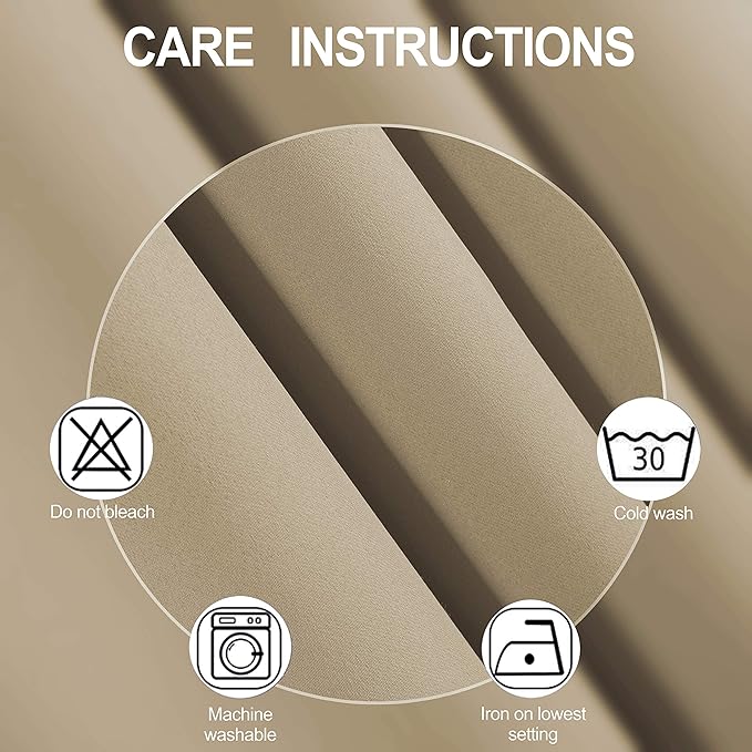 LEMOMO Beige Thermal Blackout Curtains/52 x 72 Inch/Set of 2 Panels Room Darkening Curtains for Bedroom