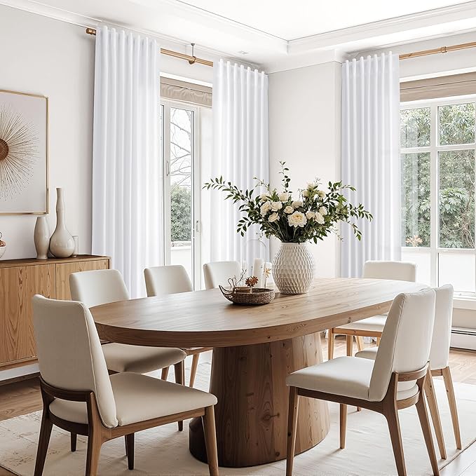 Snow White Linen Curtains 72 Inches Long for Living Room Light Filtering Semi Sheer Curtain Back Tab Luxury Neutral Coastal Modern Farmhouse Decor Drapes for Bedroom Dinner Room 52x72, 2 Panels