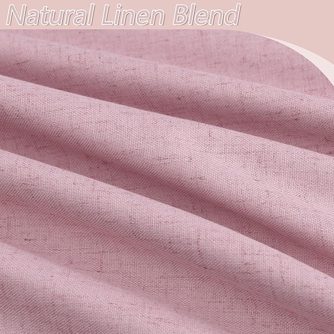 Guken 100% Blackout Curtains 108 Inch Length 2 Panels Set for Living Room Bedroom Back Tab Thermal Insulated Black Out Linen Drapes Room Darkening Rose,52x108