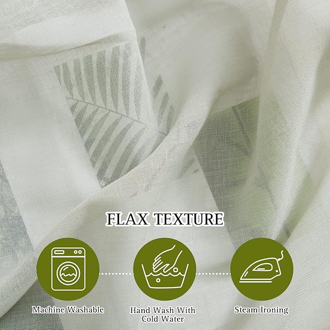 NICETOWN Flax Linen Sheer Curtains for Bedroom, Retro Grommet Top Linen Blend Semitransparent Privacy Window Treatment Light Filtering for Living Room, Sage Green, 52" W x 72" L, Set of 2