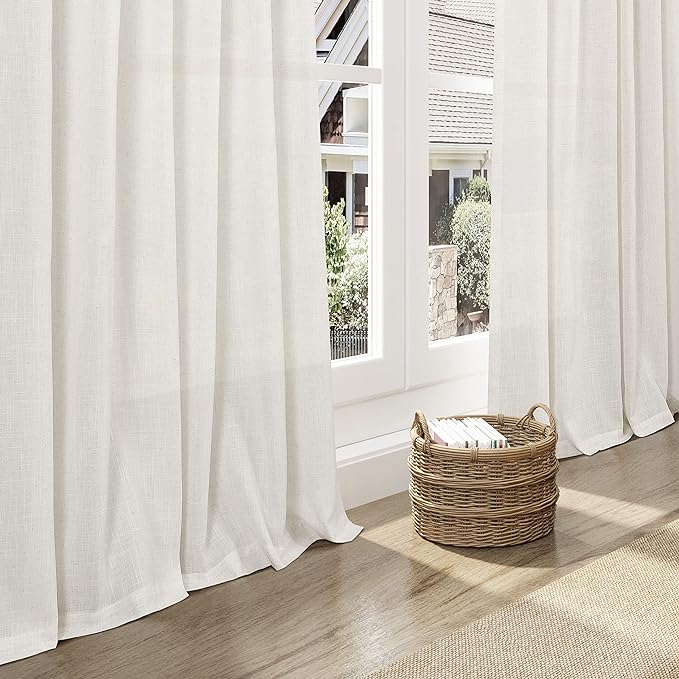 Nanspring Cream Linen Curtains 83 Inch Length 2 Panels Set for Living Room Back Tab Rod Pocket Semi Sheer Window Curtain Drapes Neutral Rustic Farmhouse Decor Dining Room Curtain 52x83