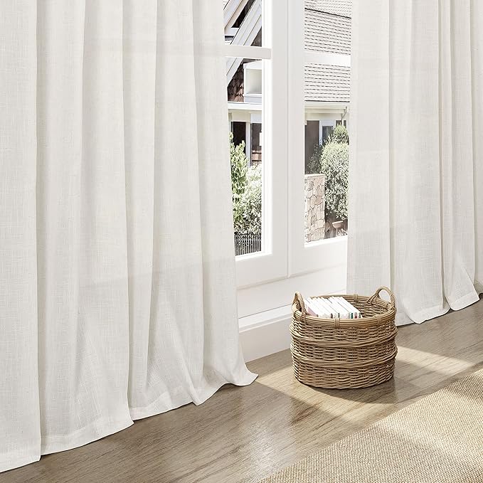Cream Linen Curtains 80 inch Length for Bedroom Back Tab Light Filtering Privacy Sheer Curtains Modern Farmhouse Coastal Decor Cream Cotton Textured Gauze Curtain 2 Panel Set 52x80