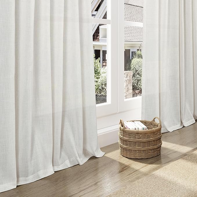 Nanspring Natural Linen Curtains for Living Room 94 Inches Long Rustic Farmhouse Decor Light Filtering Semi Sheer Curtain Back Tab and Rod Pocket Luxury Drapes for Bedroom Office 52x94, 2 Panels