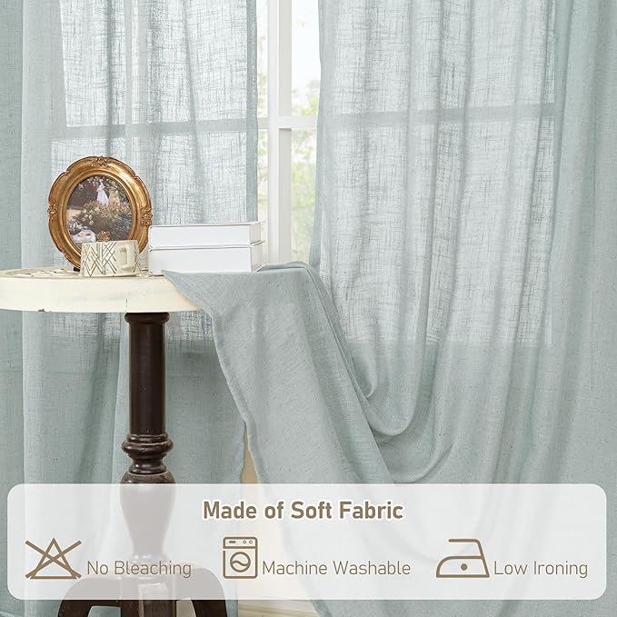 LAMIT Linen Blended Curtains for Bedroom, Faux Linen Textured Light Filtering Drapes Back Tab and Rod Pocket Boho Burlap Panels for Farmhouse/Living Room, 2 Panels, 52 x 84 Inch, Greyish Blue