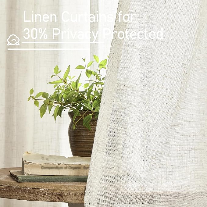 LAMIT 108 inch Linen Curtains for Living Room, Back Tab and Rod Pocket Cream Ivory Extra Long Curtains Light Filtering Neutral Drapes for Large Window, 2 Panels,52 x 108 Inch, 9FT, Natural