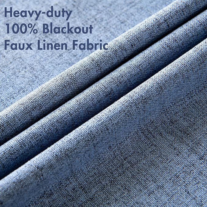 MIULEE Linen Texture Curtains for Bedroom Solid 100% Blackout Thermal Insulated Stone Blue Curtains Grommet Room Darkening Drapes Luxury Decor for Living Room Nursery 52x72 Inch (2 Panels)