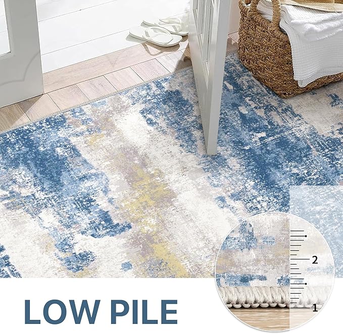 BEIMO Area Rugs 8x10 for Living Room Bedroom, Modern Abstract Machine Washable Soft Blue Cream Rug, Floor Carpet with Non Slip Backing for Dining Room