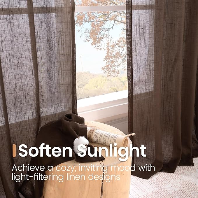 BGment Brown Linen Curtains 80 Inches Long for Living Room, Window Drapes Semi Sheer Rustic Textured for Farmhouse Beroom Dining Room Decor Rod Pocket Lightweight, 2 Panels Set, Each 52 Inch Wide