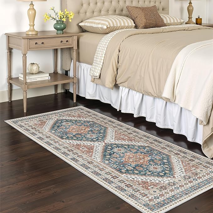 Runner Rug 2x6, Ultra-Thin Entryway Rug Non Slip Washable Rugs for Laundry Room, Runners for Hallways, Vintage Soft Rugs for Living Room, Kitchen, Bedroom(Blue/Red,2'x6')