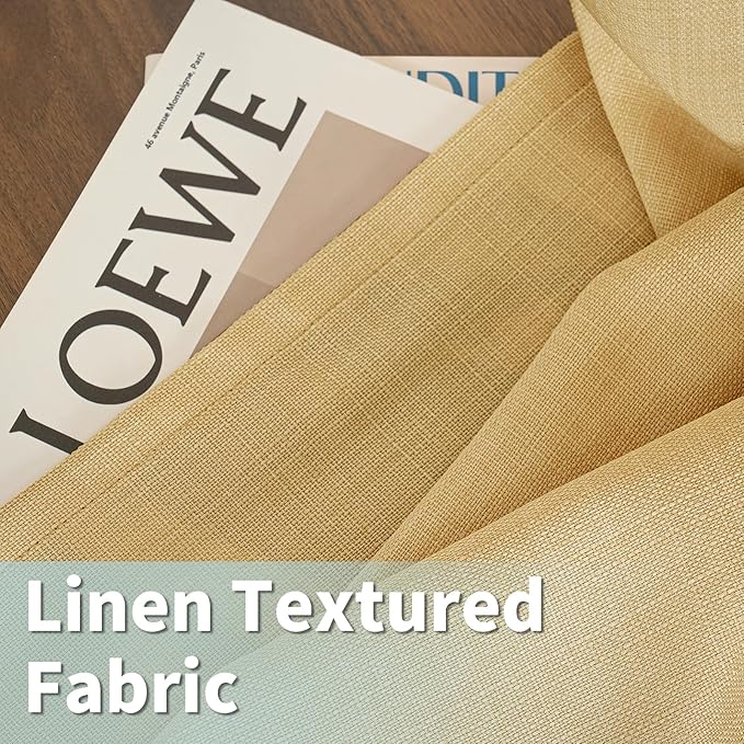 LAMIT Linen Curtains 95 Inch for Living Room, Grommet Thick Linen Textured Sheer Curtains Light Filtering Privacy Neutral Drapes for Bedroom, Set of 2 Panels, 52 x 95 Inch, Caramel Brown