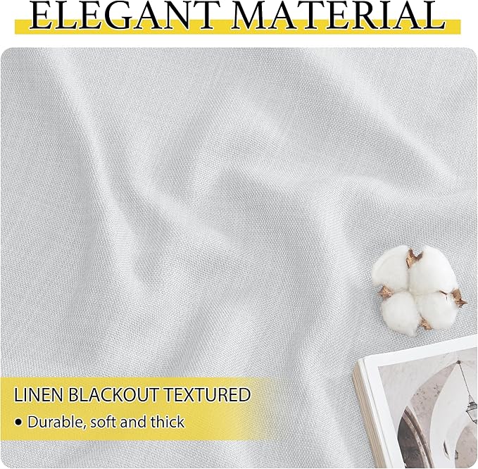 NICETOWN Faux Linen Curtain Valances for Kitchen Over Sink, Farmhouse Light Filtering Privacy Window Covering for Bathroom, Short Curtains for Cabinet, W52 x L24 inch, 2 Panels, Greyish White