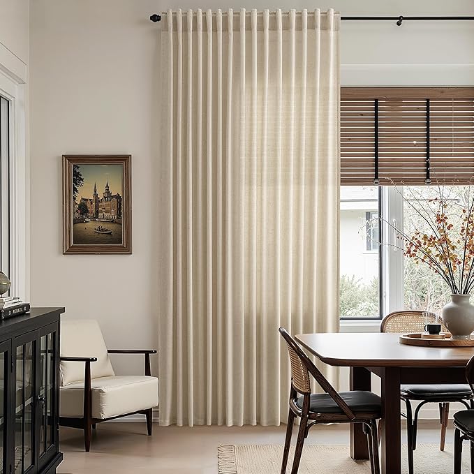 Taupe Burlywood Linen Curtains for Living Room 105 Inches Long Light Filtering Semi Sheer Curtain Back Tab Rustic Luxury Neutral Modern Farmhouse Decor Drapes for Bedroom Dinner Room 52x105, 2 Panels
