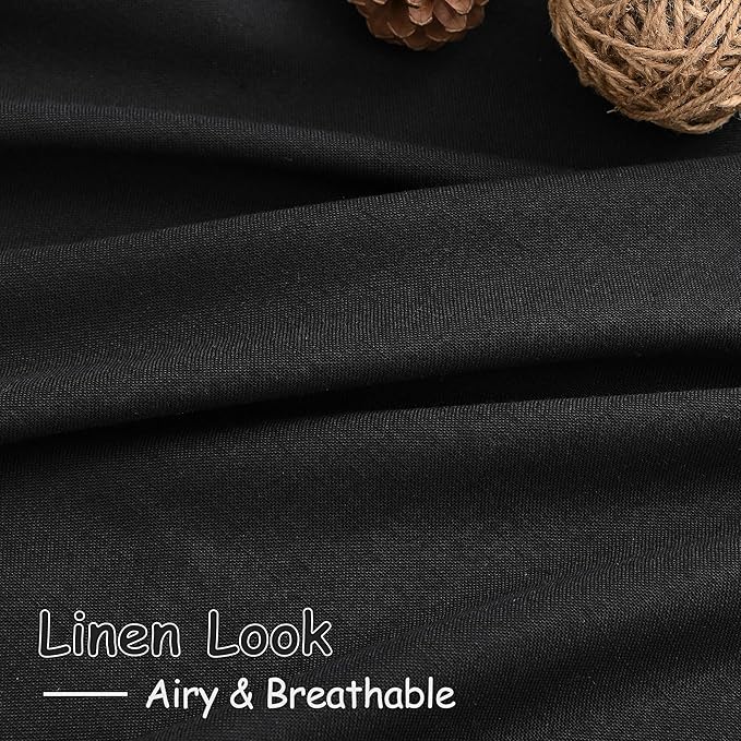 Nanspring Black Semi Sheer Linen Curtains 84 inch Length for Living Room Back Tab Rod Pocket Modern Farmhouse Coastal Decor Black Cotton Textured Gauze Curtains for Dining Room Office 38x84