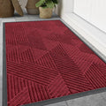 Smiry Front Door Mat Outside Entrance, Heavy Duty Sturdy Natural Rubber Doormat, Trap Dirt and Moisture, Easy Clean Low Profile Mats for Indoor Outdoor Entry, Irregular Triangle (47x32, Wine Red)