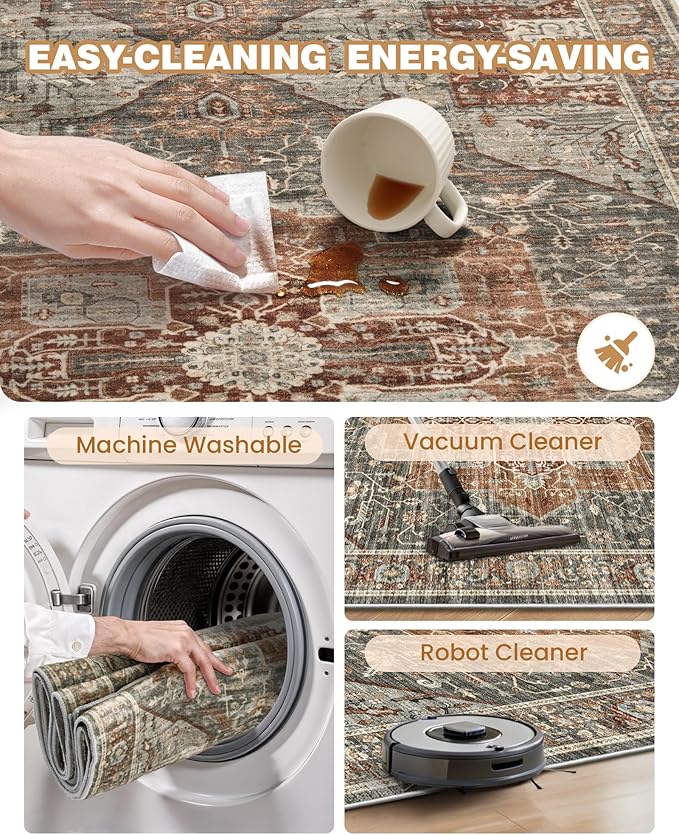 Kitchen Runner Rug Non Slip Washable 2.5x10, Soft Ultra-Thin Entryway Rug Runners for Hallways, Carpet Runner for Living Room,Kitchen, Laundry, Bathroom(Grey/Brown/Tan,2.5'x10')