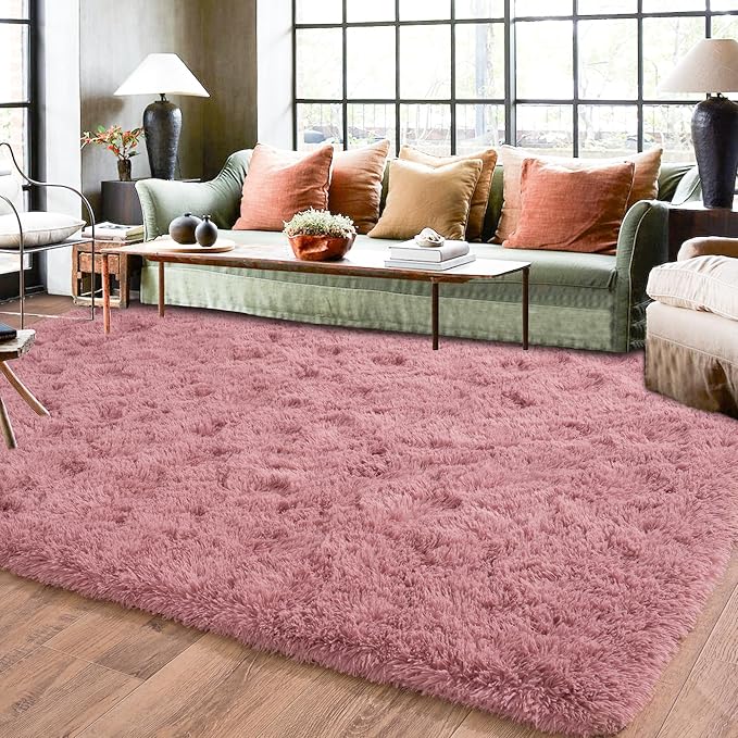 Rugs for Living Room 9x12, Soft Shaggy Modern Shag Area Rug for Bedroom, Upgrade Non-Slip Plush Fluffy Carpet for Kids Boys Girls Room Home Decor Aesthetic, Blush