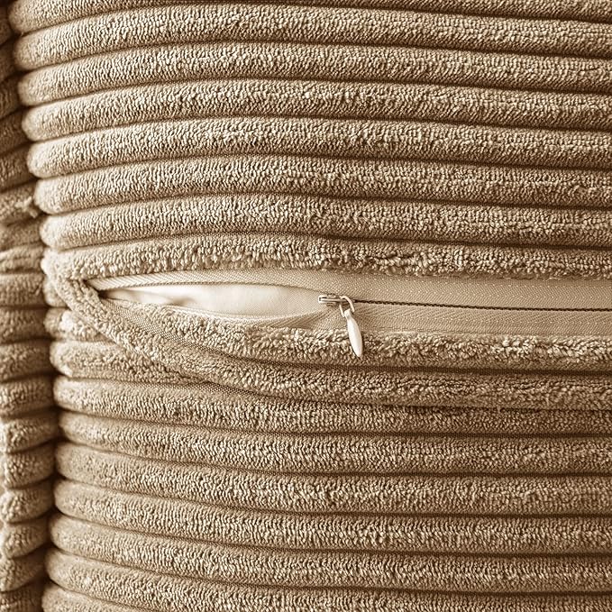 MIULEE Khaki Corduroy Decorative Euro Sham Pillow Covers 24x24 Inch with Splicing Set of 2 Soft Boho Pillow Covers Broadside Textured Pillowcases for Couch Bed Livingroom