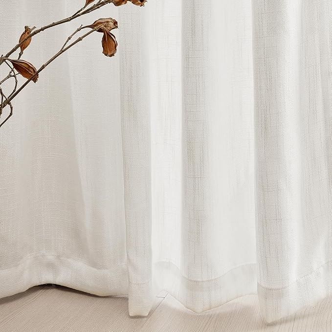 MYSKY HOME Curtains 63 Inch Length 2 Panels, Boho Curtains Sheer Light Soften for Bedroom Kitchen Farmhouse Style Country Rustic Drapes Window Treatment Set, Beige White, 50" x 63"