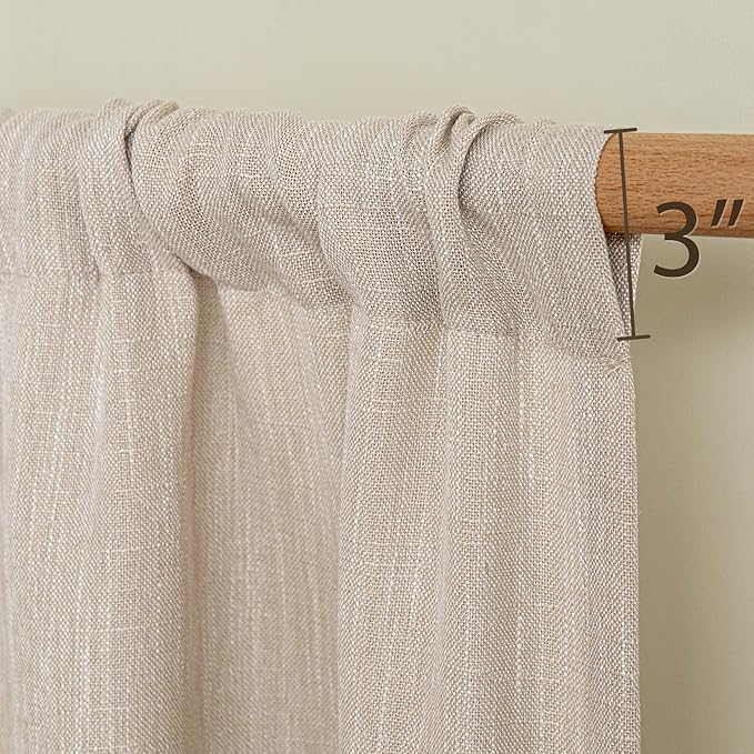 MYSKY HOME Semi Sheer Light Oatmeal Curtains 36 Inches Long for Kitchen 2 Panels, Light Filtering Cream Tiers Curtains Rod Pocket Neutral Window Drapes for Bathroom/Cafe/Basement, Taupe, 34 x 36 Inch