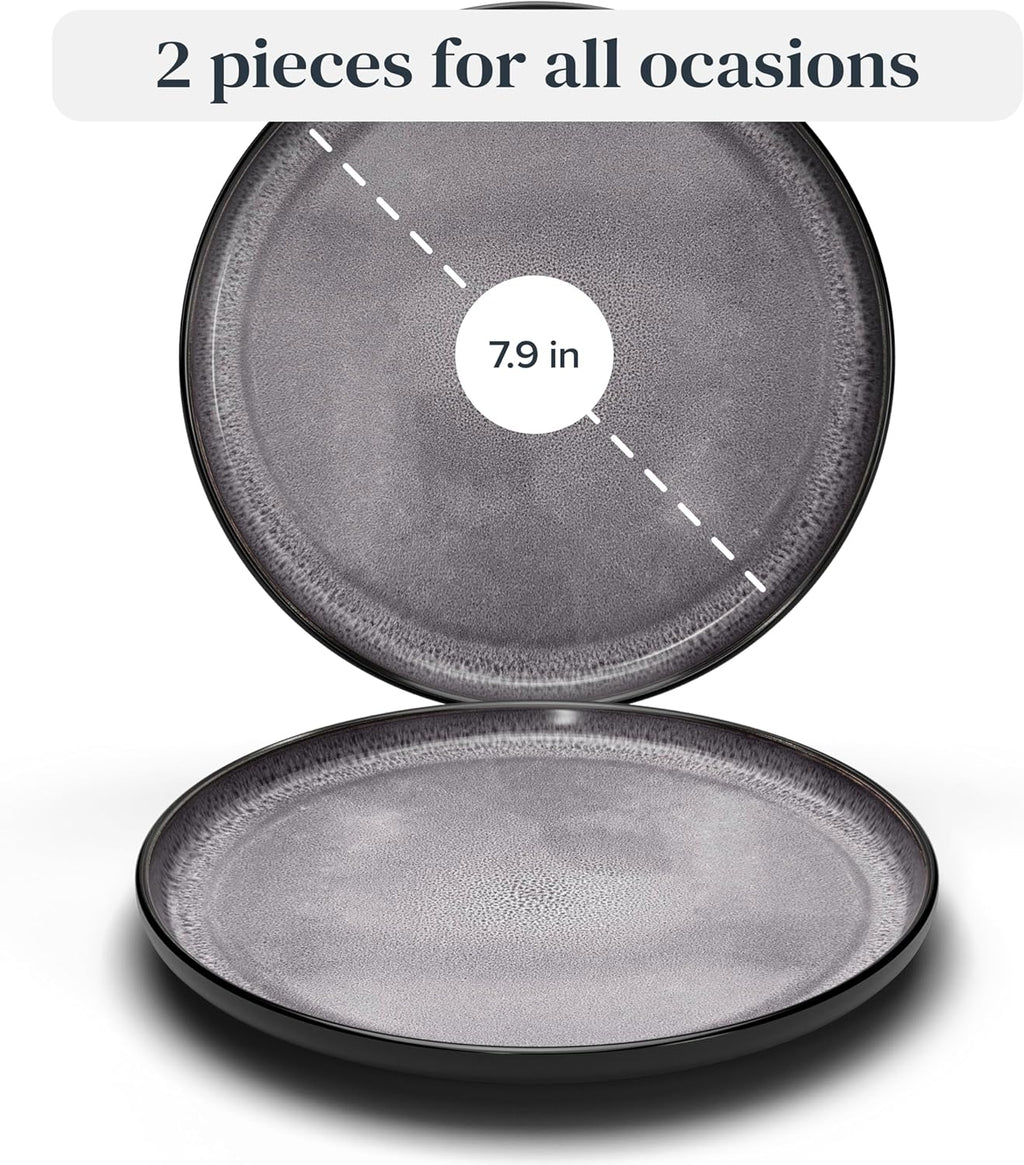 Stoneware breakfast & dessert plates set 2 pcs – Dark gray stylish cake plates – Dishwasher, microwave and scratch resistant – Small salad plates – Dinner service