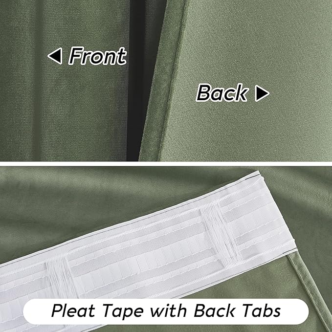 RYB HOME Sage Green Velvet Curtains 90 inches - Heavy Duty Back Tab Decorative Window Drapes Privacy Room Darkening Covering for Living Room Bedroom, 52 inch x 90 inches, 2 Panels Set