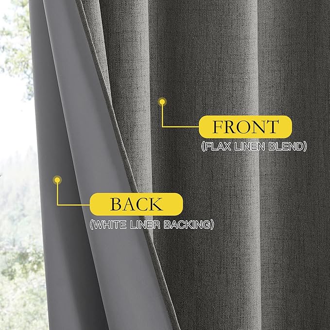 NICETOWN Grizzle Gray Vintage Linen 100% Blackout Curtains for Dining Room, Thermal Insulated Curtains 45" Long, Noise Reducing Window Treatment Drapes for Kitchen, 42" Wide Per Panel, Set of 2