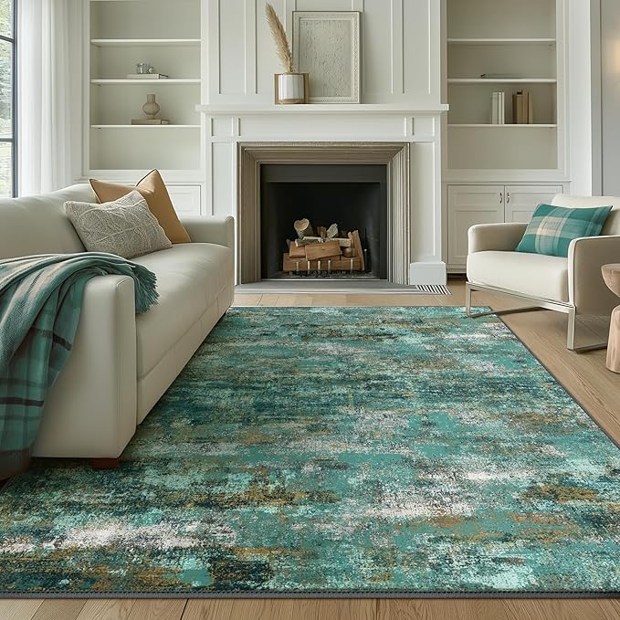 BEIMO Area Rugs 6x9 for Living Room Bedroom, Modern Abstract Machine Washable Rug, Large Soft Low Pile Floor Carpet with Non Slip Backing for Dining Room, Turquoise