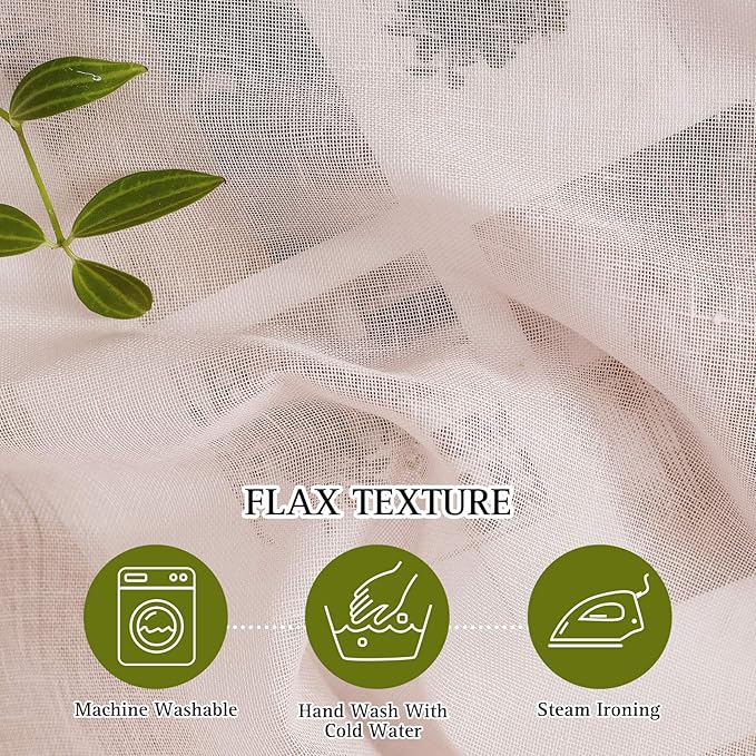 NICETOWN Flax Natural Blend Semi Sheer Curtains 72" L for Nursery, Decorative Grommet Semitransparent Casual Window Treatment Privacy Protect for Flat/Apartment, 52" W, 2 PCs, Dusty Blush