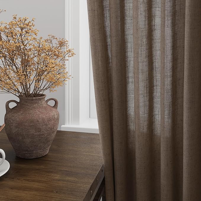Extra Long Light Brown Curtains 2 Panels 102 Inches Long for Living Room Back Tab Rod Pocket Light Filtering Semi Sheer Drapes Cotton Linen Textured Window Curtain 102 Inch Length for Bedroom 9 FT