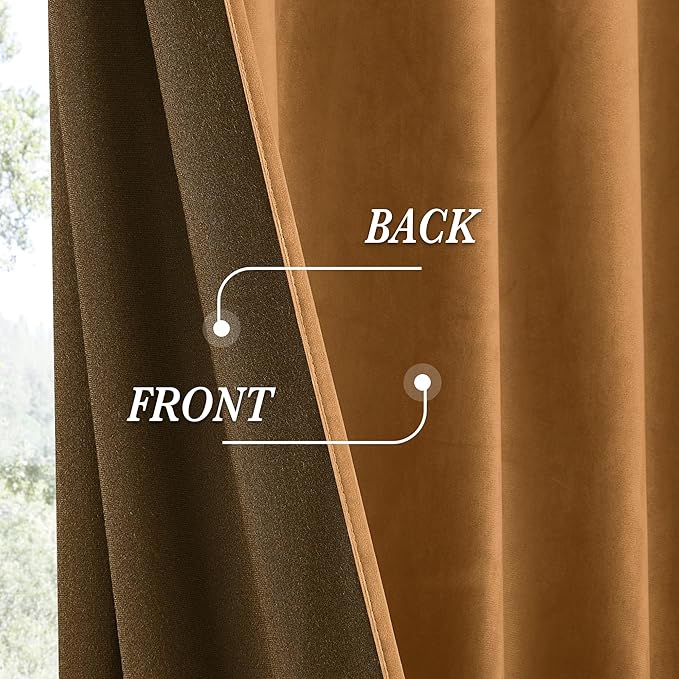 RYB HOME Luxurious Bronze Velvet Curtain Panels for Living Room Bedroom, Heavy Duty Thermal Insulated Floor-Length Velvet Drapes with Hook Belt for Vintage Decor, 52" W x L102 L, 2 Panels Set