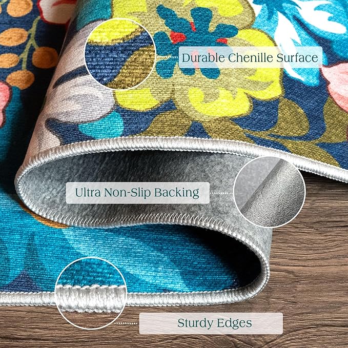 Floral Outdoor Rug - 28" x 43" Front Door Mat Indoor Outside Entrance Non-Slip Washable Outdoor Mat Colorful Spring Flower Rug for Entryway Kitchen Bedroom Layered Doormat for Front Porch