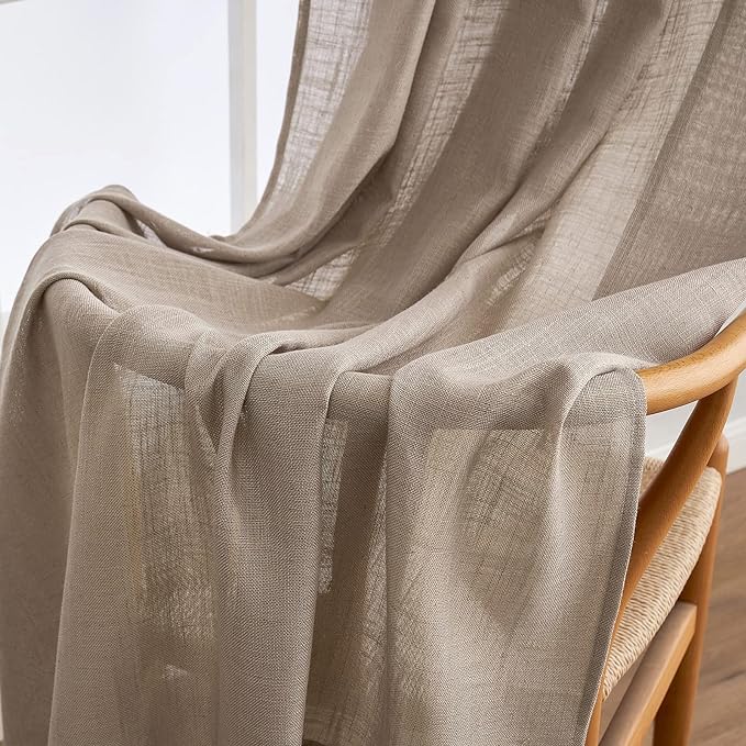 MIULEE Taupe Linen Curtains 72 Inch Length for Bedroom Living Room, Soft Thick Linen Textured Window Drapes Semi Sheer Light Filtering Back Tab Rod Pocket Burlap Look Farmhouse Country Decor, 2 Panels