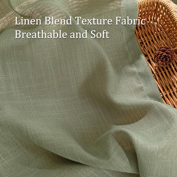 MYSKY HOME Sage Green Sheer Curtains 63 inch Length Semi Sheer Curtains for Bedroom Light Filtering Short Window Treatment Privacy Protect Boho Farmhouse Soft Drapes Set, Back Tab, 50" Wide, 2 Pieces