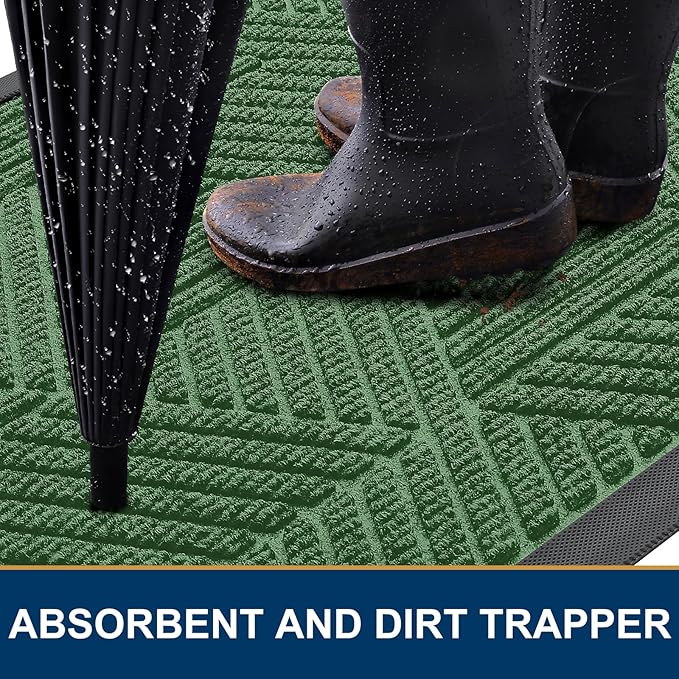 Smiry Front Door Mat Outside Entrance, Heavy Duty Sturdy Natural Rubber Doormat, Trap Dirt and Moisture, Easy Clean Low Profile Welcome Floor Mats for Indoor Outdoor Entry, 47x23 Inch, Green