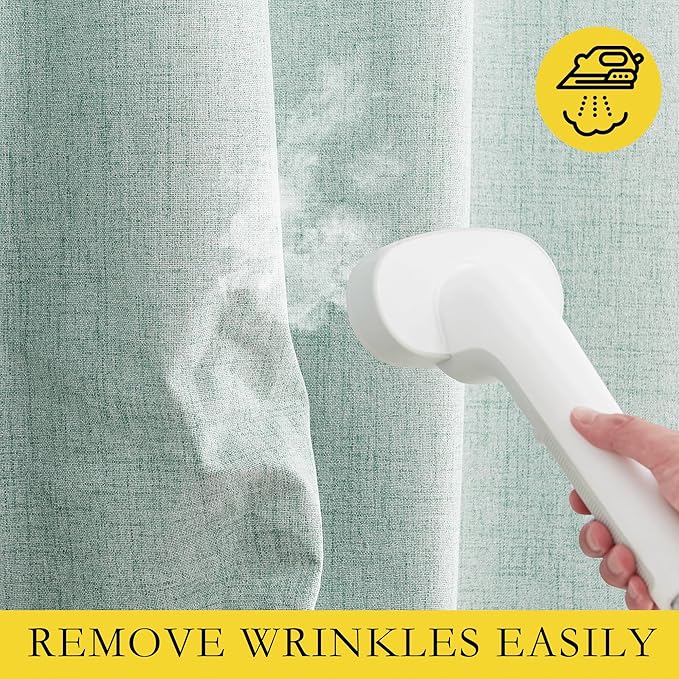NICETOWN 100% Absolutely Blackout Linen Curtains with Thermal Insulated White Liner, Seafoam Green, 52" Wide, 72" Length Energy Saving Curtains for Living Room 2 Panels Set, Vertical Blinds