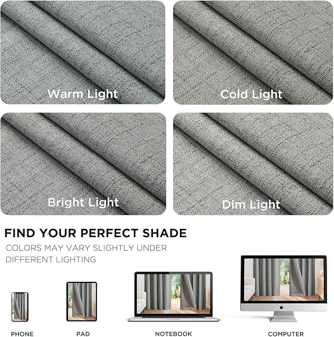 Joydeco Blackout Curtains for Bedroom - 100% Light Blocking 2 Panels Light Grey Drapes 66"W x 108"L, Thermal Insulated Room Darkening Curtains, Linen Textured for Living Room, Rod Pocket & Back Tabs