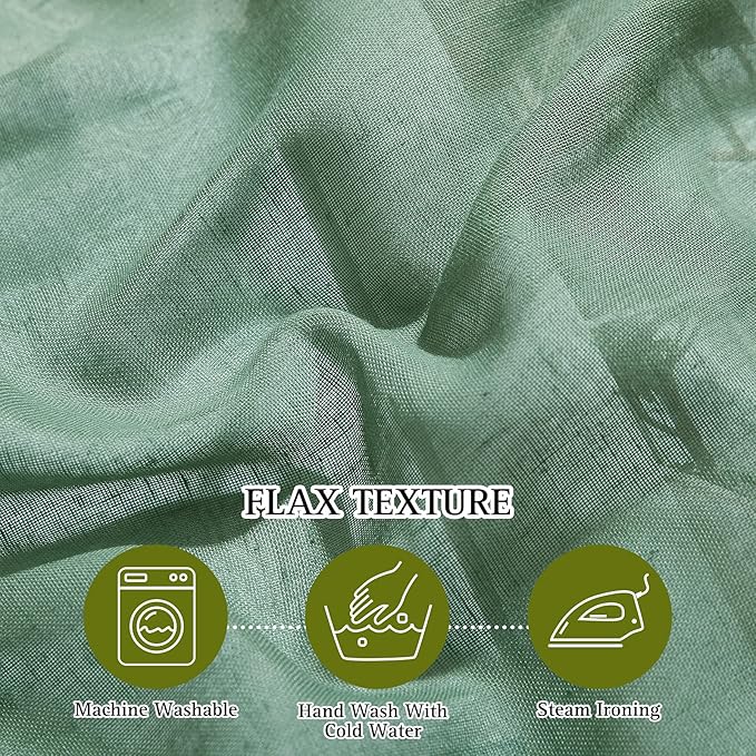 NICETOWN Linen Sheer Curtains Flax Textured for Living Room, Grommet Semi Sheer Vertical Drapes Privacy with Light Filter for Home Office/Farm House, W52 x L84, Olive Green, 1 Pair