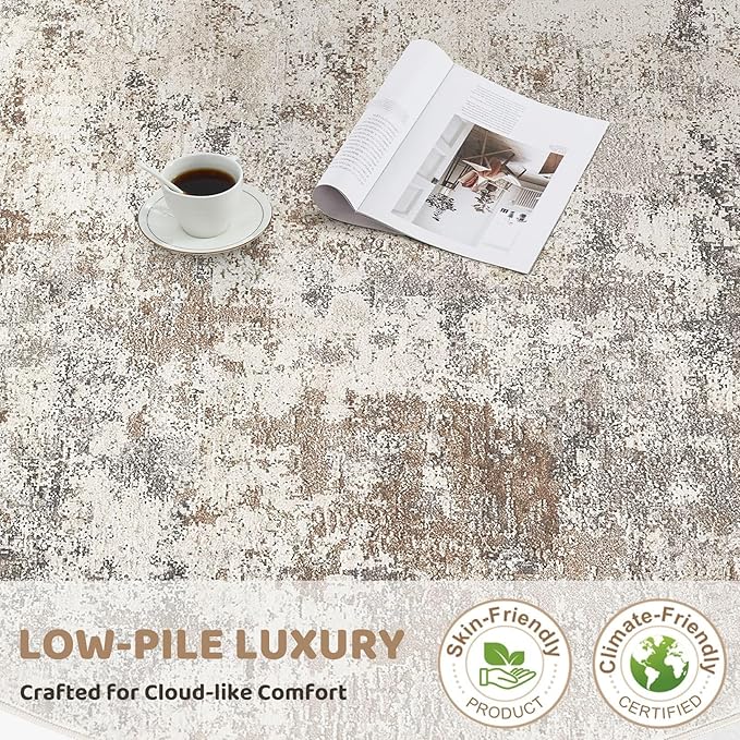 UERMEI 2x3 Entryway Area Rug: Washable Neutral Modern Abstract Small Rug - Non-Slip Low Pile Throw Indoor Carpet for Entrance Kitchen Front Door Mat Bathroom Entry Kids Room - Brown Grey